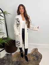 The Holly - Long Line Cream Cardigan with Floral Embroidery